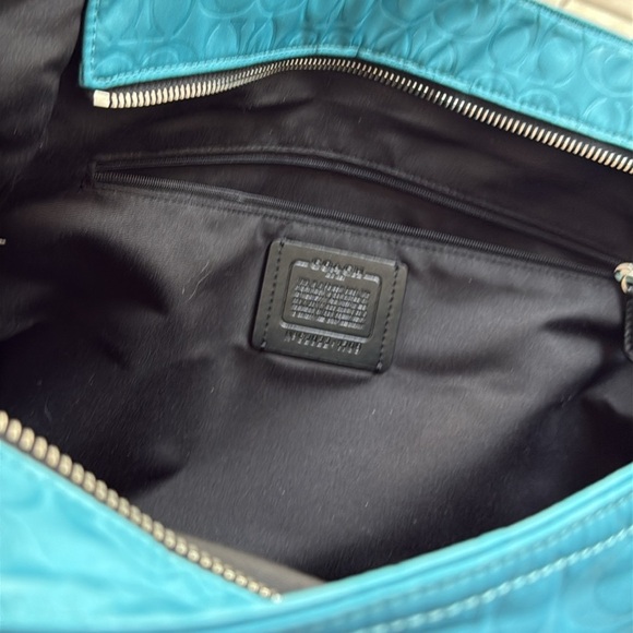 COACH Court Tote Bag Signature C Nylon Pebbled Leather With Patch Blue Black - Picture 12 of 16